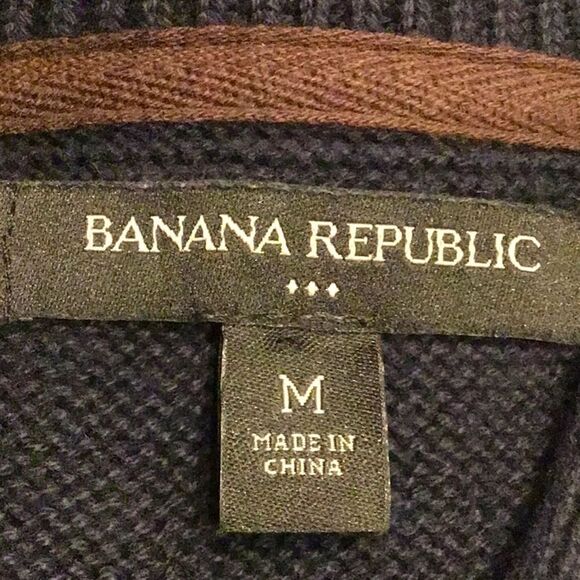 Banana Republic Factory Navy Blue 100% Cotton Quarter Button Pullover Sweater - Picture 14 of 16